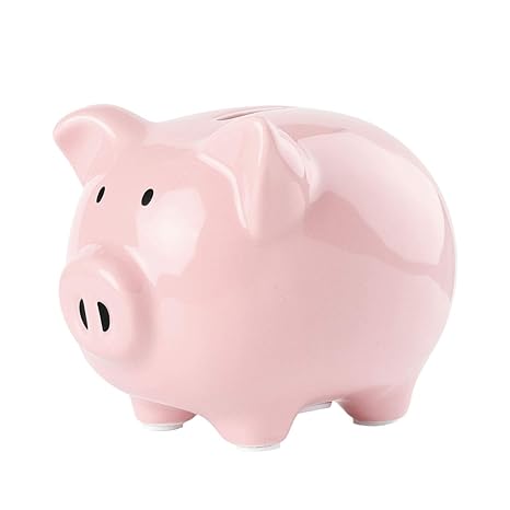 Piggy Bank for Kids Girls Boys, Glazed Ceramic Piggy Bank, Cute Pig Piggy Bank Money Bank Coin Bank for Birthday, Nursery Décor, Keepsake, Baby Shower (Pink)