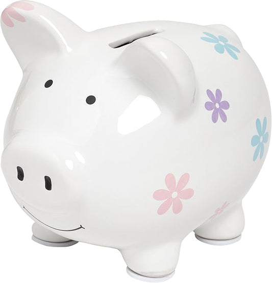 Mini Floral Piggy Bank, Ceramic Money Bank for Kids, Ideal Newborn Keepsake, Toddler Gift, Cute Baby Girl Nursery Decor, Flower Design