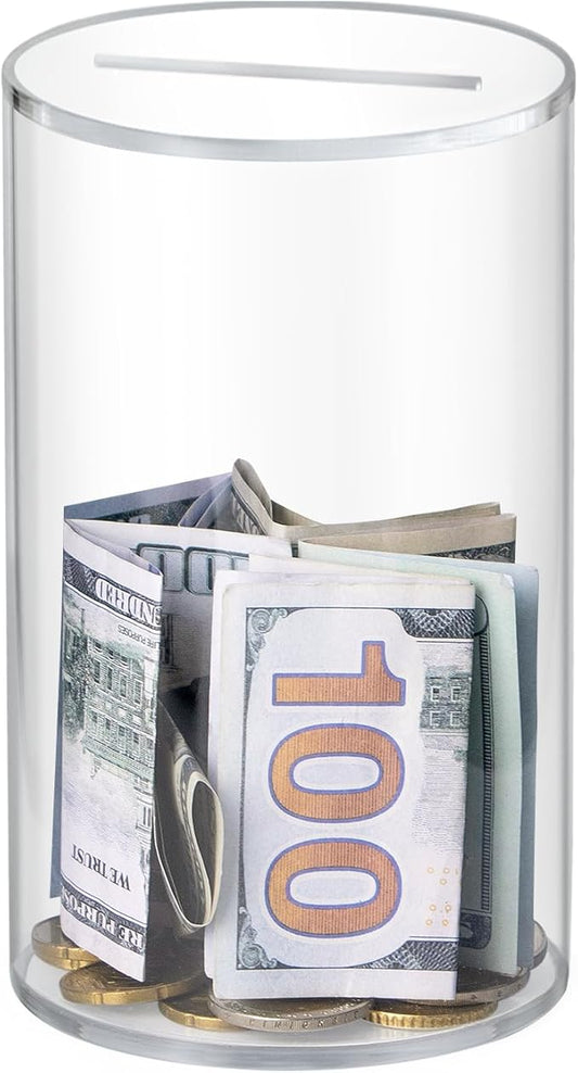 Clear Piggy Bank, Acrylic Piggy Bank for Adults Must Break to Open, Unopenable Money Saving Box for Boys Girls Birthday Gift (6" H x 3.54" D)