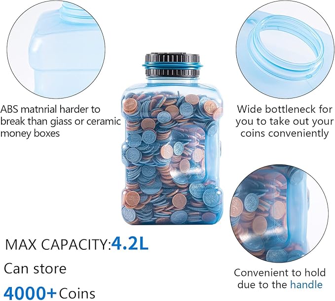 Piggy Bank - Large Coin Bank for Adults Boyswith LCD Counter,Great Coin Counter Bank Money Counting Jar with Total Amount Displayed,Best Gift for Kids(4.2L)