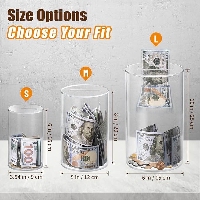 Clear Piggy Bank, Acrylic Piggy Bank for Adults Must Break to Open, Unopenable Money Saving Box for Boys Girls Birthday Gift (6" H x 3.54" D)
