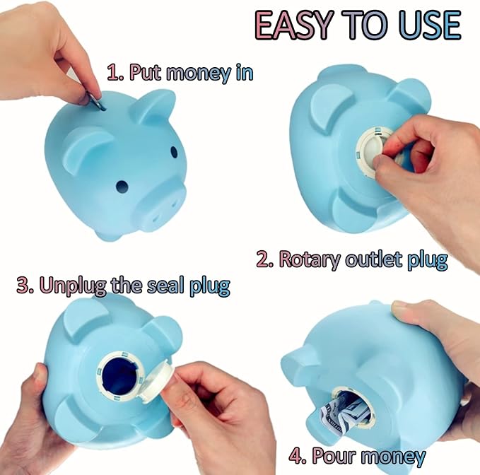 Cute Piggy Bank for Sbrvaniy Pig Money Bank Coin Bank for Boys and Girls My First Unbreakable Money Bank Large Size Decoration Savings Christmas, Halloween, Birthday Gift (Blue)