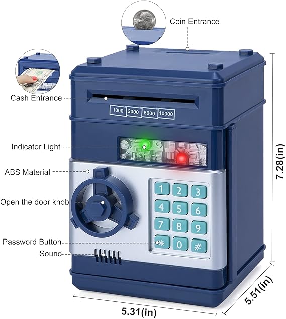 Piggy Bank Cash Coin Can ATM Bank Electronic Coin Money Bank for Kids Age 3-12, Money Savings Box Mini ATM Coin Bank Toys Gifts for 3 4 5 6 7 8 9 10 11 12 Year Old Boys Girls