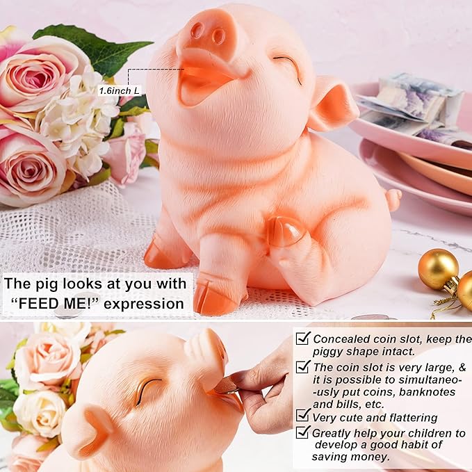 Cute Pig Coin Money Bank, Shatterproof Piggy Bank, Creative Money Bank, Can Store 1000 Coins, Best Bitrthday Gift, Squint Piggy