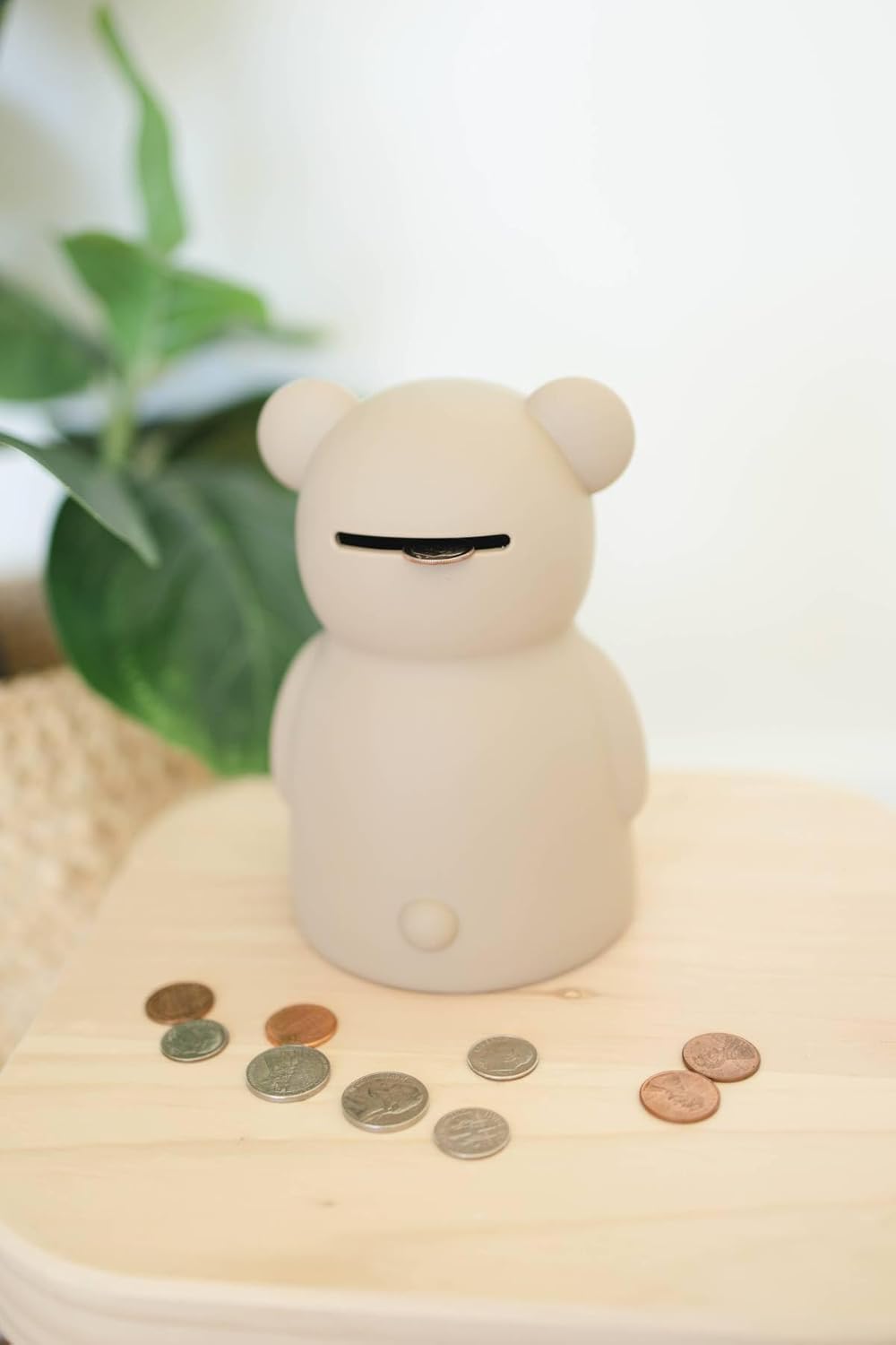 Neutral Silicone Teddy Bear Coin Bank for Kids, Baby, and Toddler. Unbreakable Piggy Bank for Kids -Nursery Decor - Durable Money Bank Gift for Children