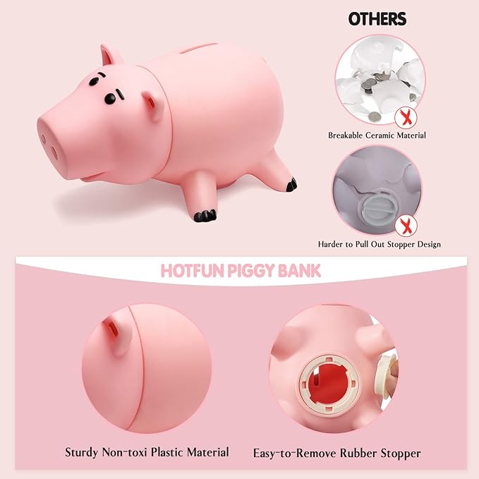 Piggy Bank, Cute Plastic Coin Bank for Boys and Girls, Unbreakable Pig Money Bank for Kids Gift (Pink)