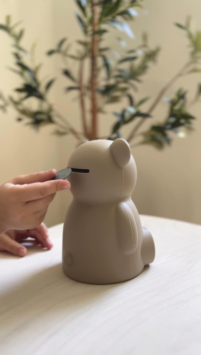 Neutral Silicone Teddy Bear Coin Bank for Kids, Baby, and Toddler. Unbreakable Piggy Bank for Kids -Nursery Decor - Durable Money Bank Gift for Children