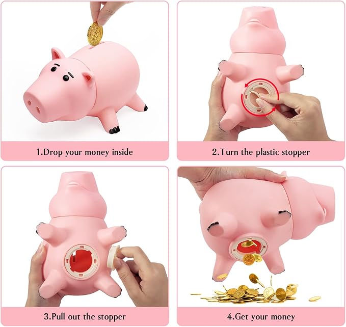 Piggy Bank, Cute Plastic Coin Bank for Boys and Girls, Unbreakable Pig Money Bank for Kids Gift (Pink)