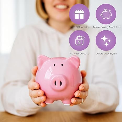 Piggy Bank for Kids Girls Boys, Glazed Ceramic Piggy Bank, Cute Pig Piggy Bank Money Bank Coin Bank for Birthday, Nursery Décor, Keepsake, Baby Shower (Pink)