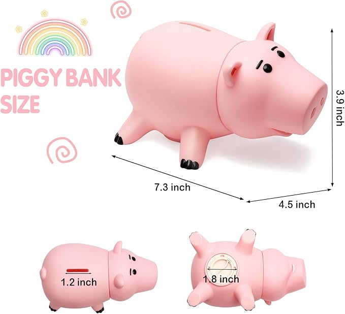Piggy Bank, Cute Plastic Coin Bank for Boys and Girls, Unbreakable Pig Money Bank for Kids Gift (Pink)