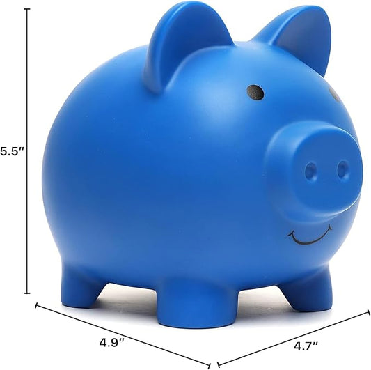 Cute Piggy Bank, Coin Bank for Boys and Girls, Children's Plastic Shatterproof Money Bank，Children's Toy Gift Savings Jar (Dark Blue)
