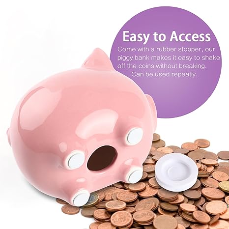 Piggy Bank for Kids Girls Boys, Glazed Ceramic Piggy Bank, Cute Pig Piggy Bank Money Bank Coin Bank for Birthday, Nursery Décor, Keepsake, Baby Shower (Pink)