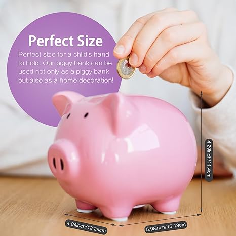 Piggy Bank for Kids Girls Boys, Glazed Ceramic Piggy Bank, Cute Pig Piggy Bank Money Bank Coin Bank for Birthday, Nursery Décor, Keepsake, Baby Shower (Pink)