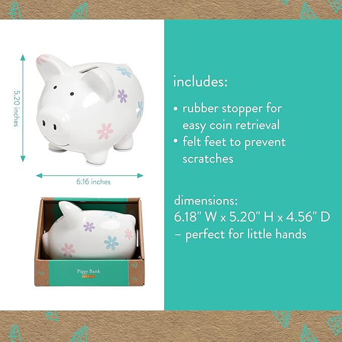 Mini Floral Piggy Bank, Ceramic Money Bank for Kids, Ideal Newborn Keepsake, Toddler Gift, Cute Baby Girl Nursery Decor, Flower Design