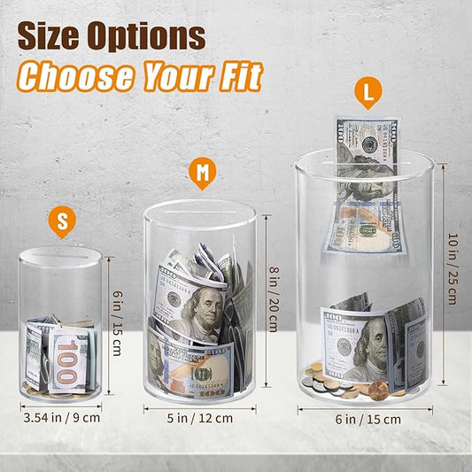 Clear Piggy Bank, Acrylic Piggy Bank for Adults Must Break to Open, Unopenable Money Saving Box for Boys Girls Birthday Gift (6" H x 3.54" D)